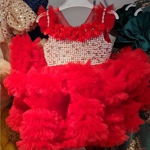 Baby girl dress red and tulle pearl